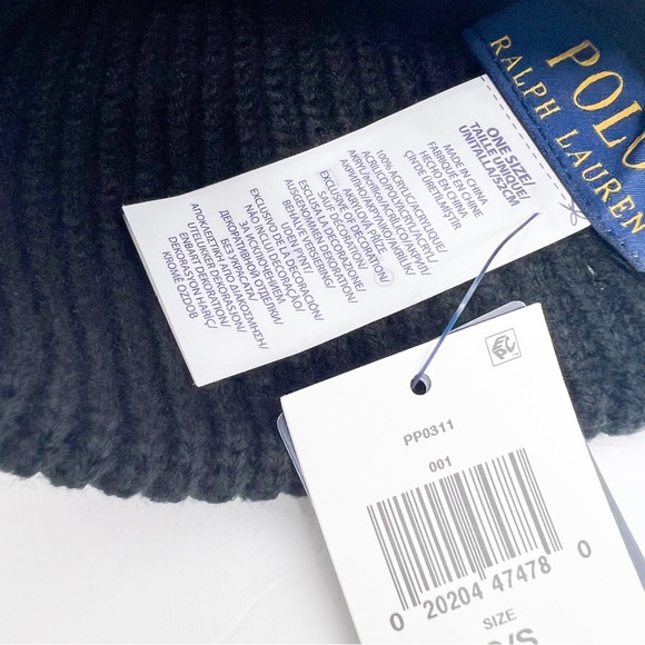 Polo Ralph Lauren BLACK Patched Courage Loyalty Knit Beanie Hat - Picture 14 of 14